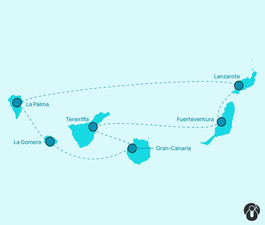 Map of a cruise route near the Canary Islands